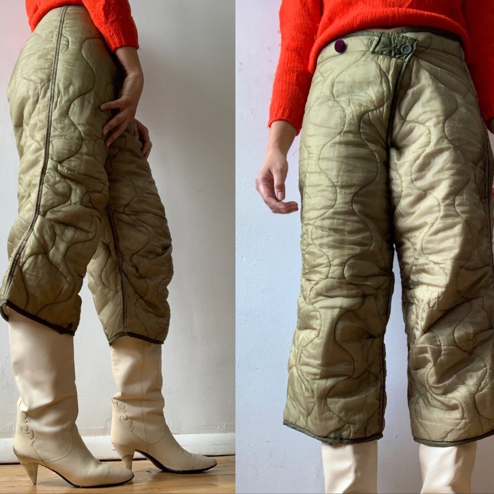 Vintage Reworked Army Quilted Liner Pants, Quilted Army High Waist Adjustable 30